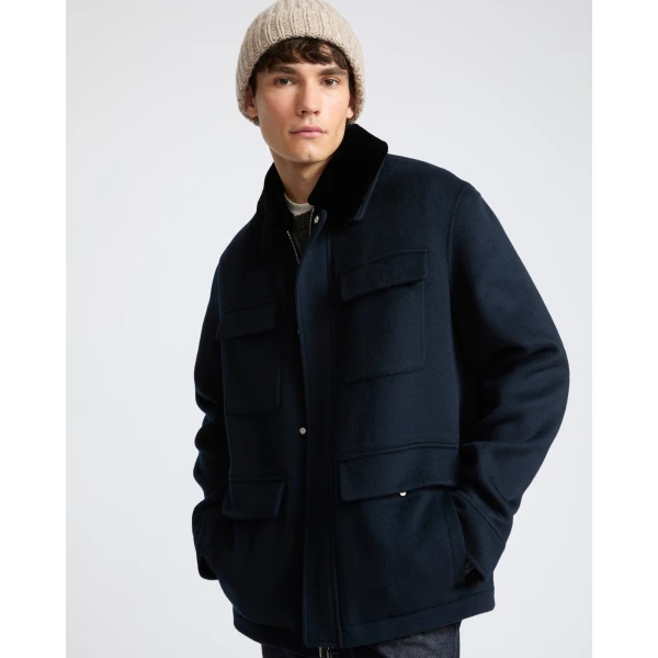 Yves Salomon Double-Sided Wool and Cashmere Jacket with Shaved Mink Collar in Navy | Men's Jackets | Coveti