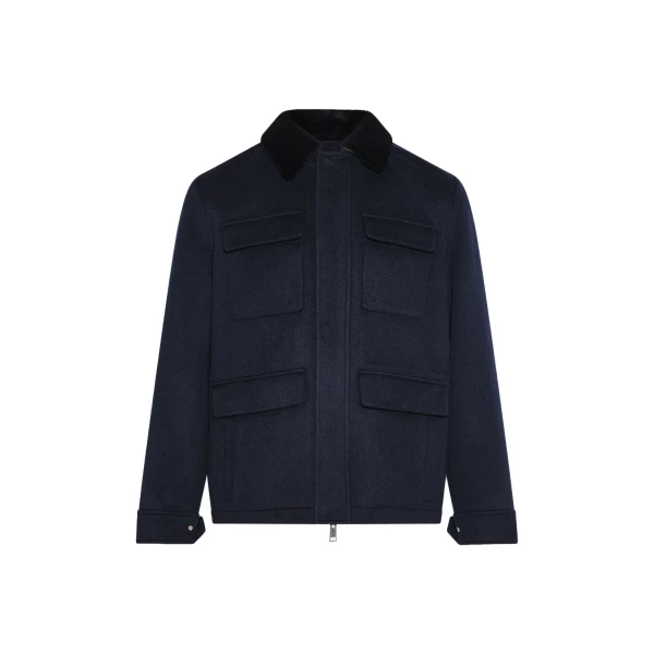Yves Salomon Double-Sided Wool and Cashmere Jacket with Shaved Mink Collar in Navy | Men Jackets | Coveti