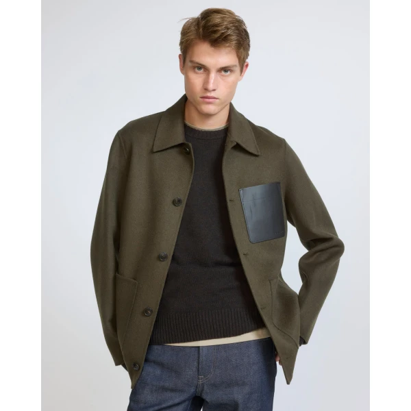 Yves Salomon Double-Sided Wool and Cashmere Workwear Jacket in Khaki | Men's Jackets | Coveti