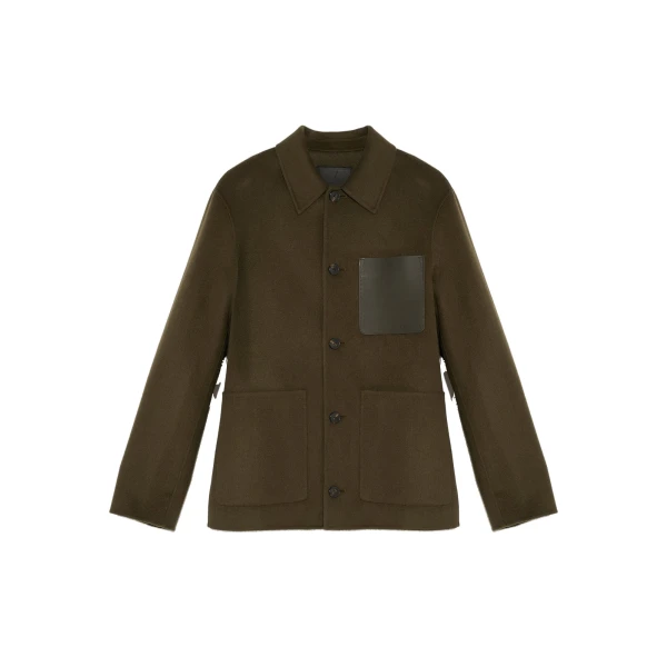 Double-Sided Wool and Cashmere Workwear Jacket in Khaki