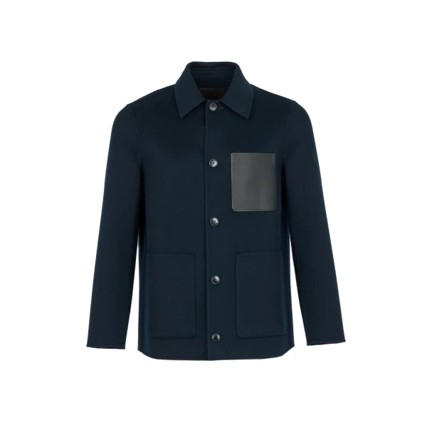 Double-Sided Wool and Cashmere Workwear Jacket in Navy