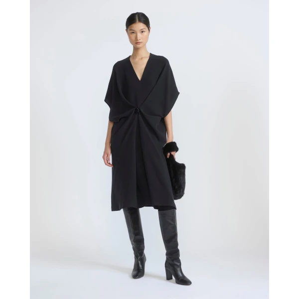 Yves Salomon Draped Silk Crepe Dress in Black | Dresses | Coveti