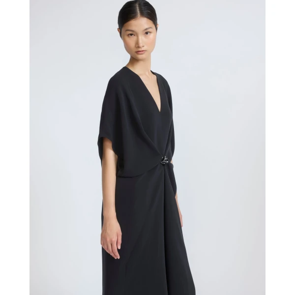 Yves Salomon Draped Silk Crepe Dress in Black | Dresses | Coveti