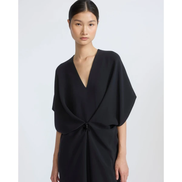 Yves Salomon Draped Silk Crepe Dress in Black | Dresses | Coveti