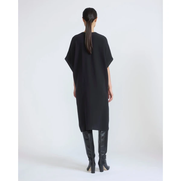Yves Salomon Draped Silk Crepe Dress in Black | Dresses | Coveti