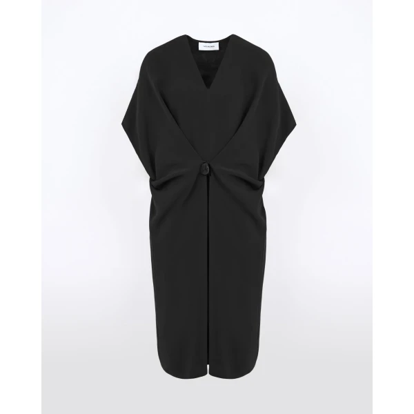 Yves Salomon Draped Silk Crepe Dress in Black | Dresses | Coveti