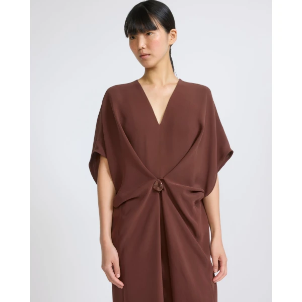 Yves Salomon Draped Silk Crepe Dress in Dark Brown | Dresses | Coveti