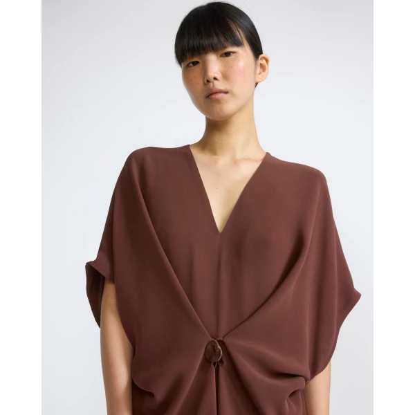 Yves Salomon Draped Silk Crepe Dress in Dark Brown | Dresses | Coveti