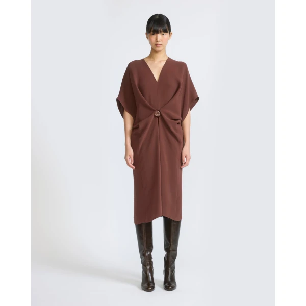 Yves Salomon Draped Silk Crepe Dress in Dark Brown | Dresses | Coveti