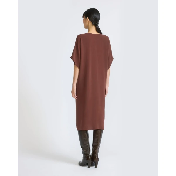 Yves Salomon Draped Silk Crepe Dress in Dark Brown | Dresses | Coveti
