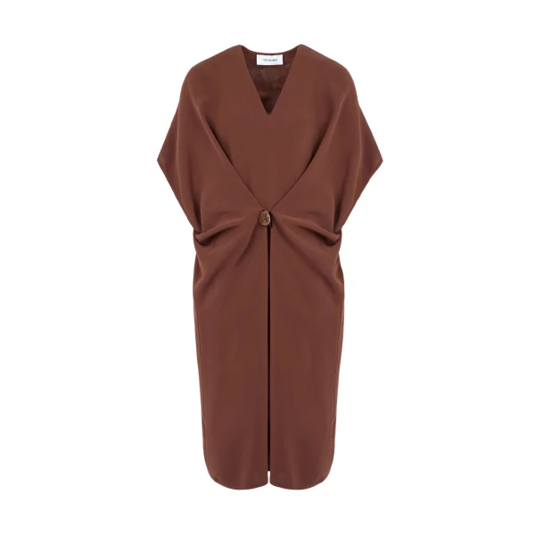 Draped Silk Crepe Dress in Dark Brown