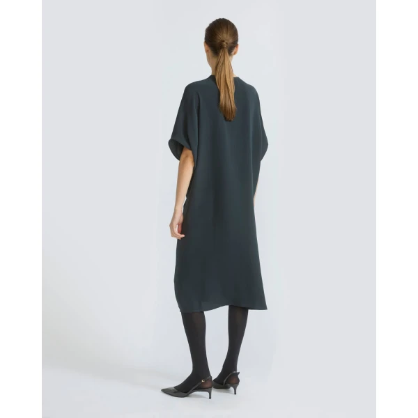 Yves Salomon Draped Silk Crepe Dress in Dark Teal | Dresses | Coveti