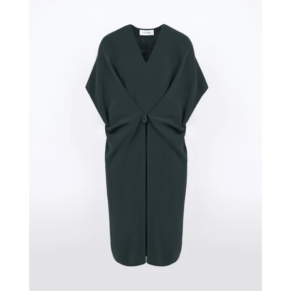 Yves Salomon Draped Silk Crepe Dress in Dark Teal | Dresses | Coveti