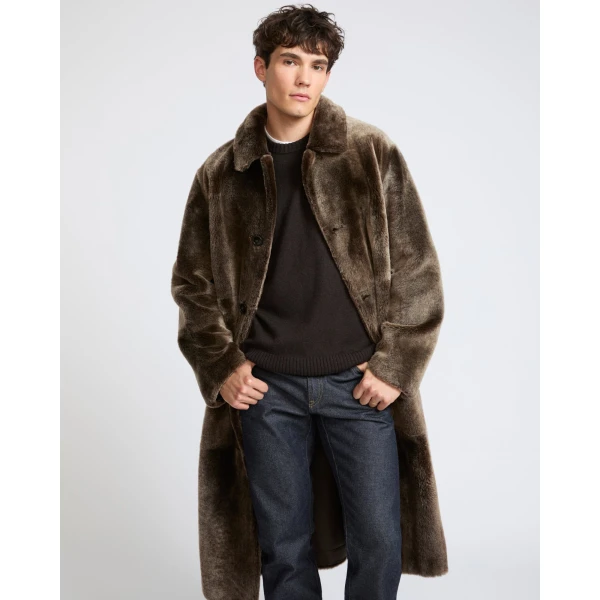 Yves Salomon Extra-Long Lacon Lambskin Shearling Coat in Brown | Men's Coats | Coveti