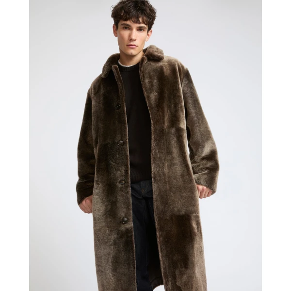 Yves Salomon Extra-Long Lacon Lambskin Shearling Coat in Brown | Men's Coats | Coveti