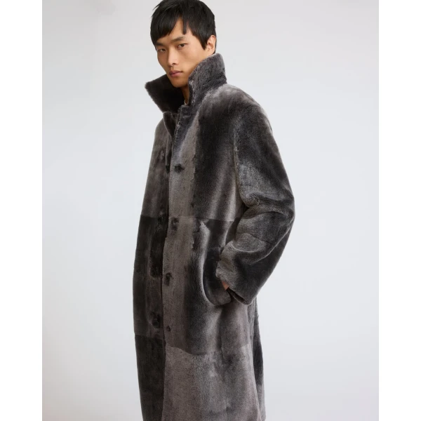 Yves Salomon Extra-Long Lacon Lambskin Shearling Coat in Grey | Men's Coats | Coveti