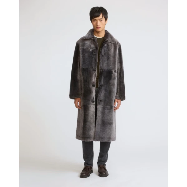 Yves Salomon Extra-Long Lacon Lambskin Shearling Coat in Grey | Men's Coats | Coveti