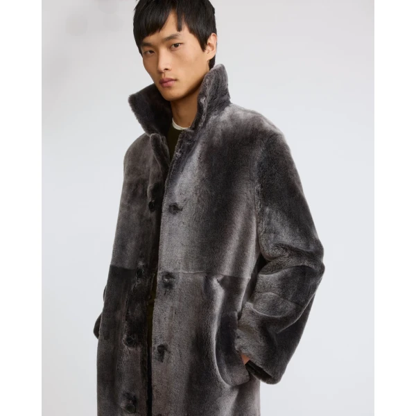Yves Salomon Extra-Long Lacon Lambskin Shearling Coat in Grey | Men's Coats | Coveti