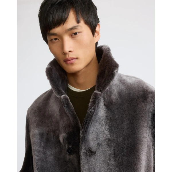 Yves Salomon Extra-Long Lacon Lambskin Shearling Coat in Grey | Men's Coats | Coveti