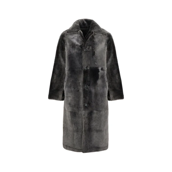 Extra-Long Lacon Lambskin Shearling Coat in Grey