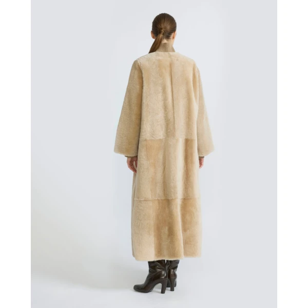 Yves Salomon Extra Long Lambskin Shearling Coat in Beige | Shearling Coat | Coveti