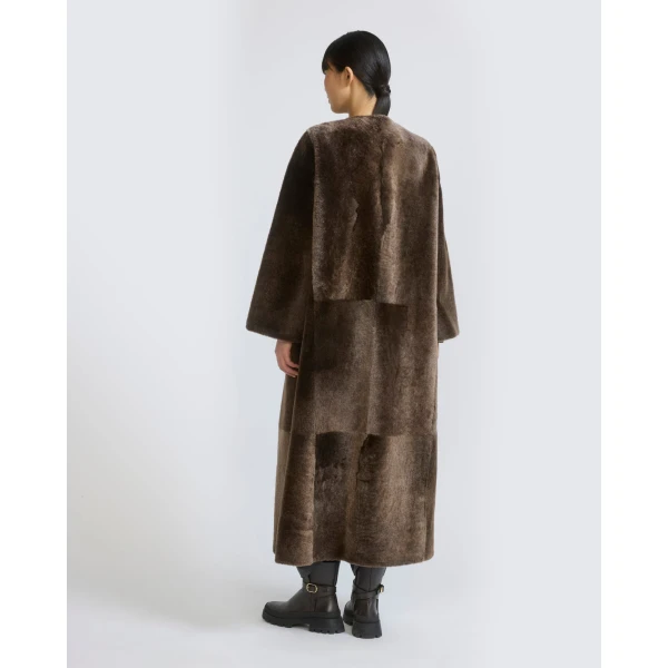 Yves Salomon Extra Long Lambskin Shearling Coat in Brown | Shearling Coat | Coveti