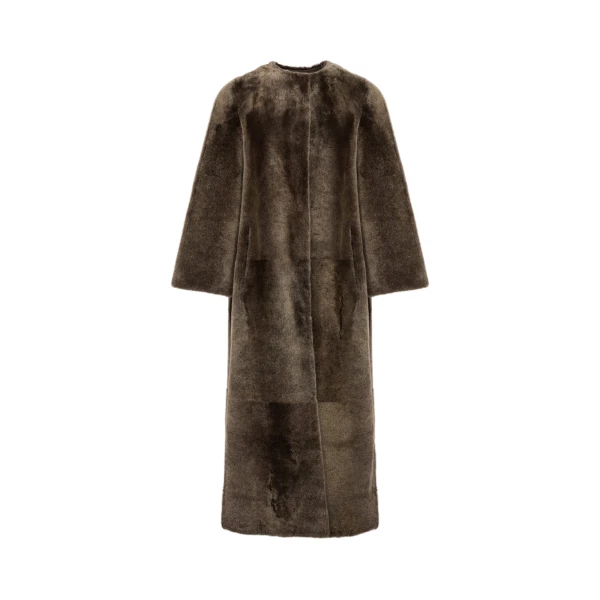 Extra Long Lambskin Shearling Coat in Brown
