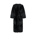Yves Salomon Extra Long Toscana Lambskin Shearling Coat in Black | Shearling Coat | Coveti