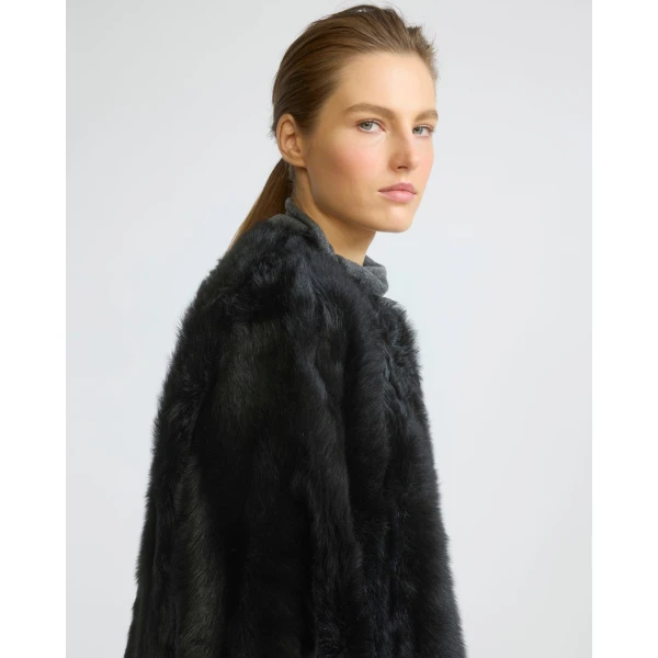 Yves Salomon Extra Long Toscana Lambskin Shearling Coat in Black | Shearling Coat | Coveti