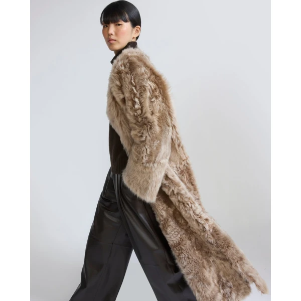 Yves Salomon Extra Long Toscana Lambskin Shearling Coat in Camel | Shearling Coat | Coveti