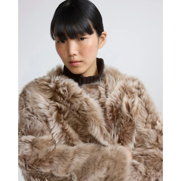 Yves Salomon Extra Long Toscana Lambskin Shearling Coat in Camel | Shearling Coat | Coveti