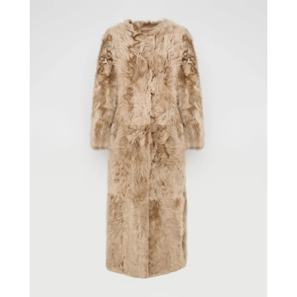 Yves Salomon Extra Long Toscana Lambskin Shearling Coat in Camel | Shearling Coat | Coveti
