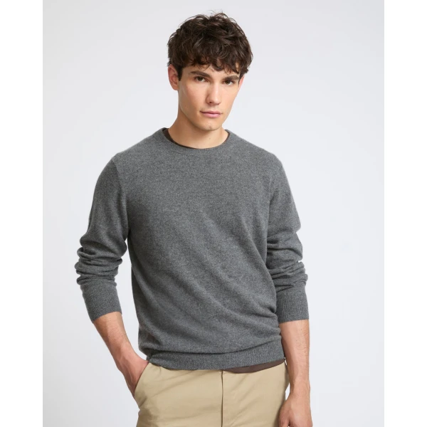 Yves Salomon Fine Cashmere Crew Neck Jumper in Grey Marl | Men's Knitwear | Coveti