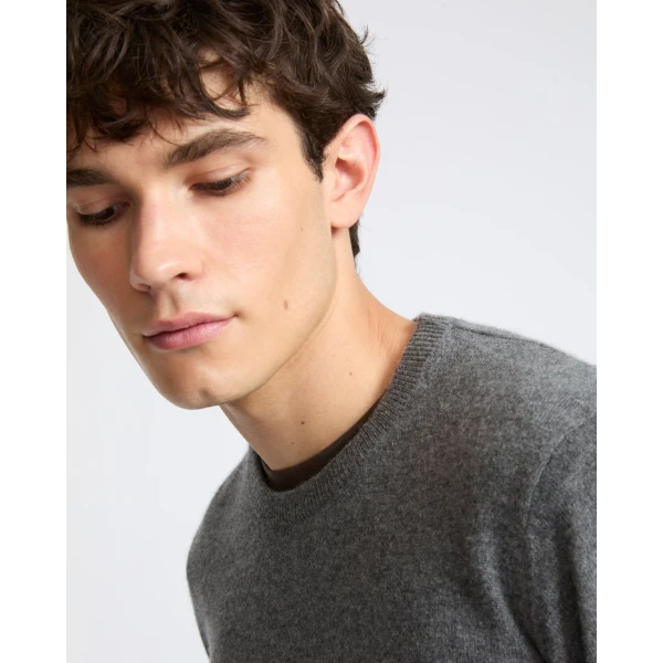Yves Salomon Fine Cashmere Crew Neck Jumper in Grey Marl | Men's Knitwear | Coveti