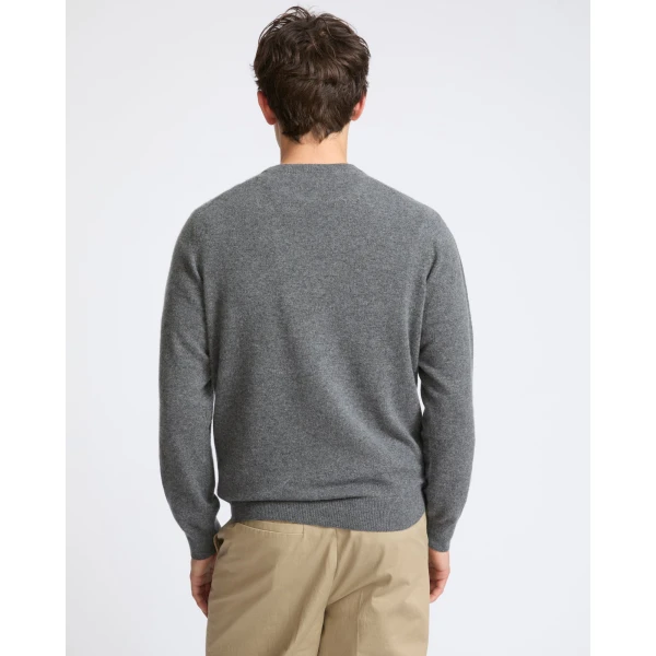 Yves Salomon Fine Cashmere Crew Neck Jumper in Grey Marl | Men's Knitwear | Coveti