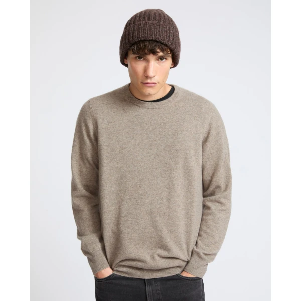 Yves Salomon Fine Cashmere Crew Neck Jumper in Pampas Beige | Men's Knitwear | Coveti