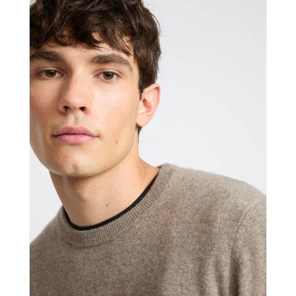 Yves Salomon Fine Cashmere Crew Neck Jumper in Pampas Beige | Men's Knitwear | Coveti