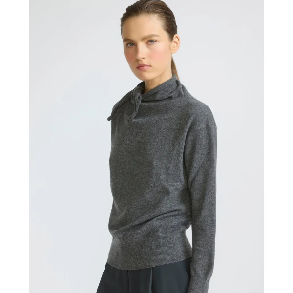 Yves Salomon Fine Cashmere Knit Sweater with Scarf Collar in Grey | Sweaters | Coveti