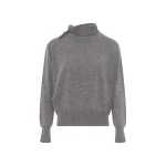 Yves Salomon Fine Cashmere Knit Sweater with Scarf Collar in Grey | Sweaters | Coveti