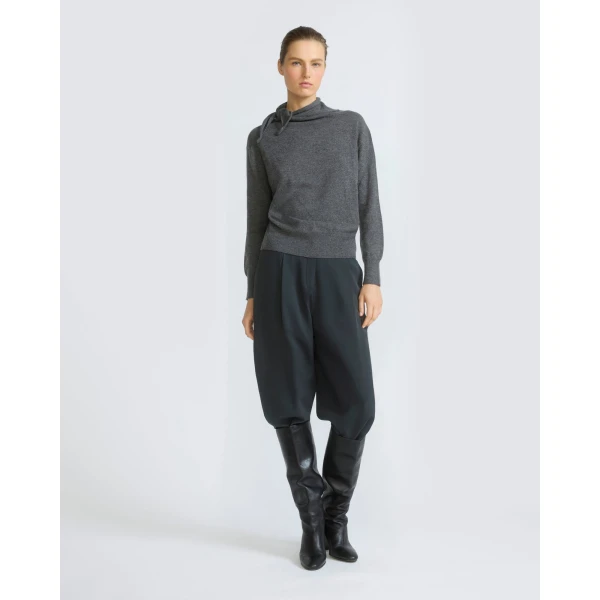 Yves Salomon Fine Cashmere Knit Sweater with Scarf Collar in Grey | Sweaters | Coveti