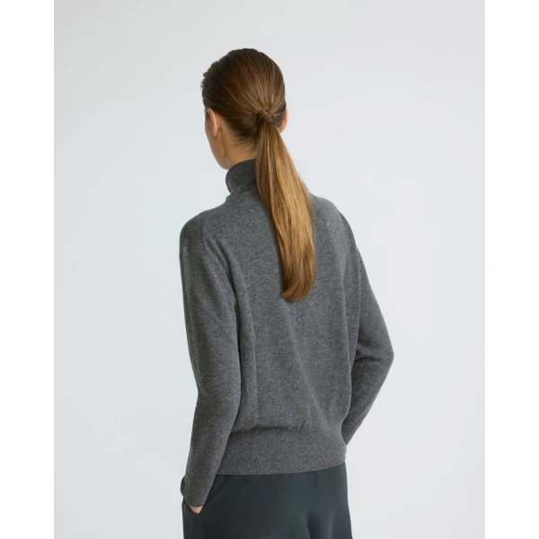 Yves Salomon Fine Cashmere Knit Sweater with Scarf Collar in Grey | Sweaters | Coveti