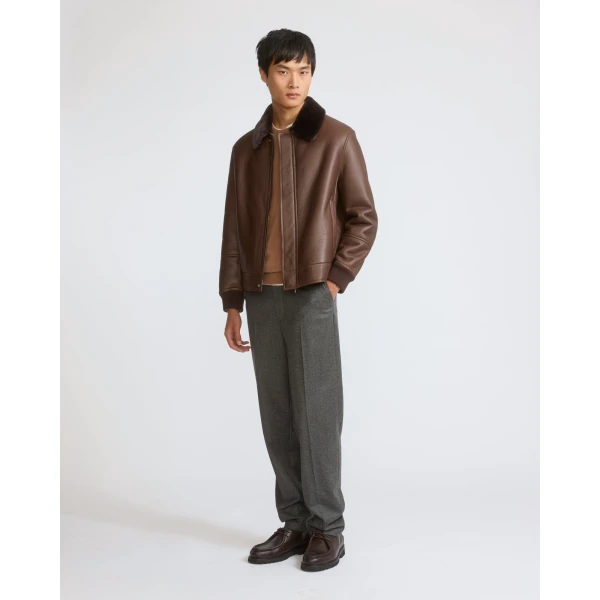Yves Salomon Fine Curly Merino Lambskin Shearling Jacket in Chocolate and Ivory | Men's Jackets | Coveti