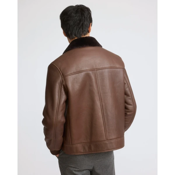 Yves Salomon Fine Curly Merino Lambskin Shearling Jacket in Chocolate and Ivory | Men's Jackets | Coveti