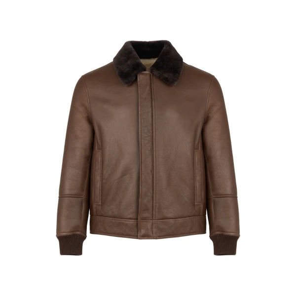 Fine Curly Merino Lambskin Shearling Jacket in Chocolate and Ivory