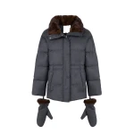 Yves Salomon Fitted Flannel Down Jacket with Mink Fur Collar and Mittens in Grey | Coats | Coveti
