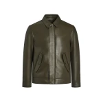 Yves Salomon Fitted Lambskin Leather Jacket in Dark Khaki | Men Jackets | Coveti