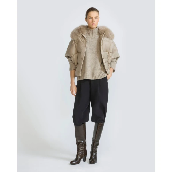 Yves Salomon Flannel Cape with Detachable Fox Fur Collar in Beige | Coats | Coveti