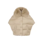 Yves Salomon Flannel Cape with Detachable Fox Fur Collar in Beige | Coats | Coveti