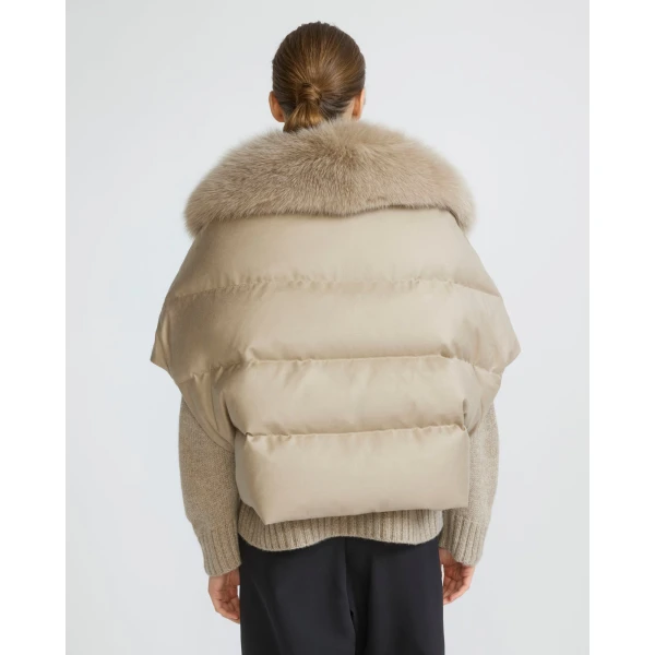 Yves Salomon Flannel Cape with Detachable Fox Fur Collar in Beige | Coats | Coveti
