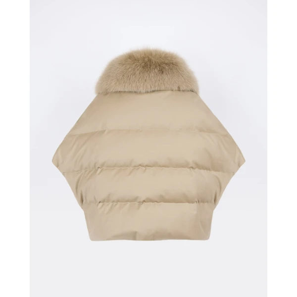Yves Salomon Flannel Cape with Detachable Fox Fur Collar in Beige | Coats | Coveti